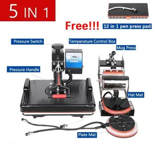 Factory 5 in 1 Sublimation Heat Press Machine For Printing T-shirt/Shoes/Plate/Phone Case/Hat/Pen