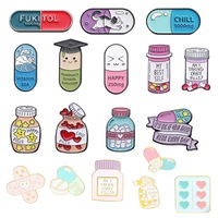 Broche Chat de Dessin Animé Pilule du Bonheur, Épingles en Métal Amusantes pour Survivant d'École de Pharmacie, Badges Revers Émaillés Médicaux Personnalisés, Souvenir