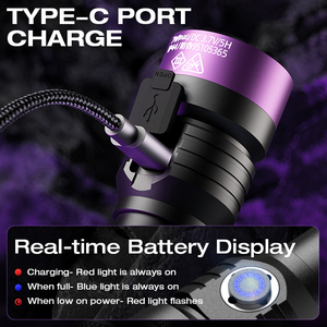 Mini Linterna UV de Aleación de Aluminio de 365nm, Luz Negra <span class=keywords><strong>Ultravioleta</strong></span> Pura Z16, LED de Alta Potencia de Grado Profesional, USB - Product Image 3
