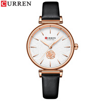 Jam Tangan Wanita CURREN 9078 Merek Ternama Mewah Anti Air Tali Kulit Merah Model Bunga Fashion Jam Tangan Quartz Wanita