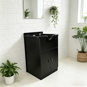 Lit de lavage de cheveux professionnel avec bac en céramique, réservoir d'eau, design moderne, structure en bois, mobilier commercial multifonctionnel - Product Image 1