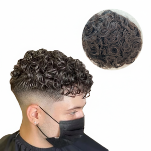 Prótesis Capilar Masculina de Encaje PU para <span class=keywords><strong>Hombre</strong></span>, Reemplazo de Toupee Invisible con Nudos, Cabello Humano Indio Rizado de 24mm, Peluca Masculina - Product Image 1