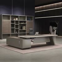 Bureau de direction - Design minimaliste moderne en forme de L, style luxe léger avec armoire latérale et ensemble de chaise de bureau