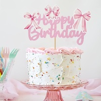Décoration de gâteau d'anniversaire avec nœud rose, idéale pour décorer les gâteaux d'anniversaire des filles