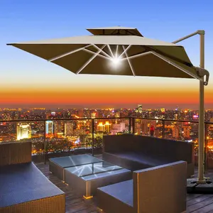 Garten Grand Roma hängen Sonnenschirm Terrasse LED Solar licht Oxidierte Stange Outdoor-Regenschirme großen Garten