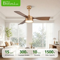 Ventilateurs de plafond décoratifs à LED avec pales en bois massif de 52 pouces, télécommande, moteur BLDC à économie d'énergie, commande intelligente en option