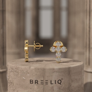 Boucles d'oreilles clous en or et diamant, croix, 0,17 carat, VVS2, couleur G, taille ronde, scintillantes, bijoux religieux raffinés, cadeau de foi pour femme - Product Image 2