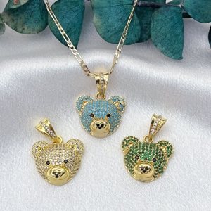 JML grosir 14K emas berlapis kuningan perhiasan mode geometris hewan jimat kristal beruang liontin untuk anak-anak kalung - Product Image 2