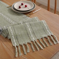 Drapeau de table en polyester de luxe fait main avec pompon, durable pour la maison, les mariages, les restaurants et les hôtels
