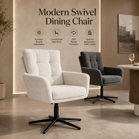 Moderner Drehbarer Esszimmerstuhl Bouclé-Polsterung Gesteppt Hohe Rückenlehne 360 Grad Drehbar Metall-Sternfuß Restaurant Hotel Café