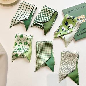 Bahar taze yeşil baskı çiçekler ödenen eşarp Hairbands şerit saç kravat kadın at kuyruğu ipek eşarp - Product Image 2