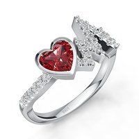 Originele High-End Minimalistische 925 Zilveren Ring met Robijnrode Hartvormige Kubieke Zirkonia voor Valentijnsdag cadeau