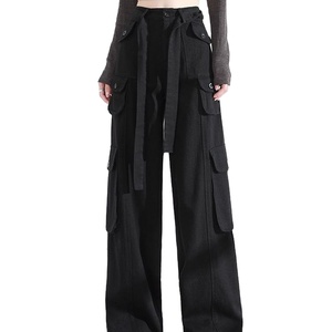 Cool Girl – pantalon Cargo noir Vintage pour <span class=keywords><strong>femme</strong></span>, jean <span class=keywords><strong>Baggy</strong></span> taille haute, mode années 90, plusieurs poches, pantalon Cargo Design - Product Image 2