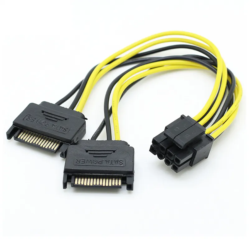 Dual SATA 15pin to 8pin Graphic Card Power Adapter Cable 20cm PCIE SATA Power Supply Cable 8p to SATA