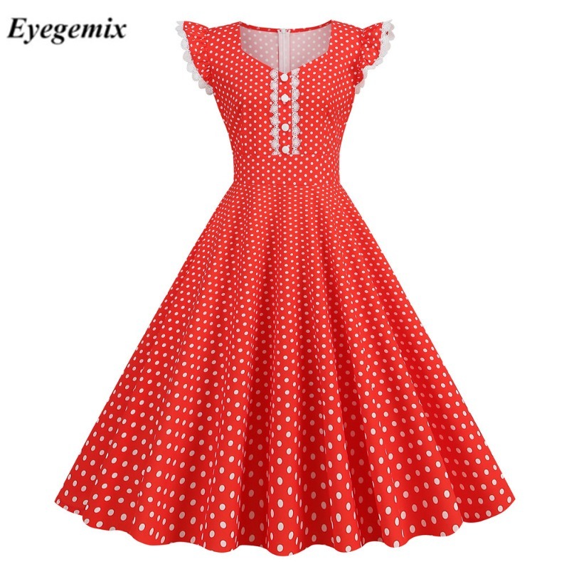 Shop Vintage 50s 60s Women's Party Dress with Polka Dot Lace