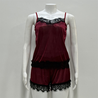 Ensemble de lingerie sexy en dentelle pour femme, caraco à fines bretelles et short en soie glacée, deux pièces, tenue de nuit d'été