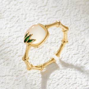New Chinese Style Bamboo Joint Open Ring White Agate Bezel Setting Retro Index Finger Ring Gift For Women - Product Image 4