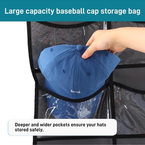 <b>Hat</b> Organizer 27 Pocket Over The Door Clear Deep Pockets For Baseball Caps Storage Closet Hanger Minimalist Design - Product Image 4
