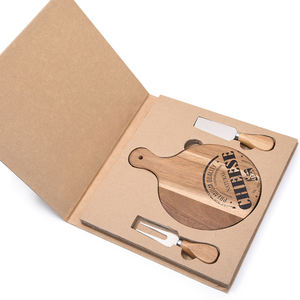 กล่องของขวัญ ชุดเขียงชีสไม้กระถินเทศพร้อมมีด ชุดเสิร์ฟชีสแบบจานไม้ - Product Image 1