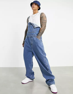 Streetwear Men's <strong>Baggy</strong> Denim <strong>Dungarees</strong> Loose Jean Overalls Custom logo Denim Jumpsuit - Product Image 3