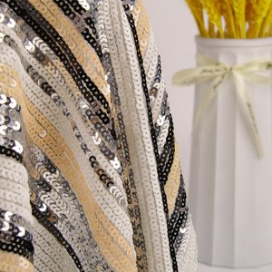 Sang Trọng 7Mm Thẳng Sequin Lưới Thêu Pháp Vải Tuyn Ren Vải Thân Thiện Với Môi Sọc Phi Bridal Wedding Hạt 100% - Product Image 2