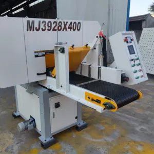 twin head heavy duty wood cutting woodworking horizontal type dual conveyor bed infeed resaw band saw mill machine