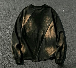 Camiseta de algodón de manga larga con efecto tie-dye para hombre, cuello redondo, estilo casual de punto, talla grande - Product Image 2