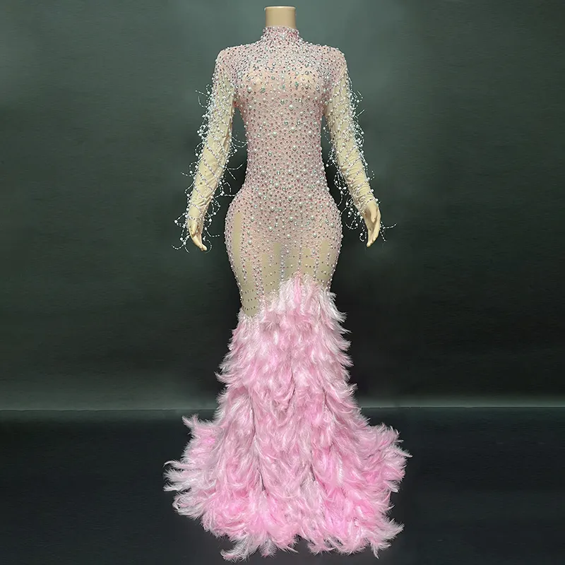 Новинка L2369, трендовые товары, 2023 розовое вечернее платье с длинными рукавами и блестками