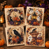 Kit de peinture perlée 5D DIY LS encadré 20x20cm, thème Halloween, avec perles blanches et perceuse spéciale, artisanat fait main pour enfants et débutants