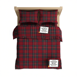 Juego de Sábanas con Diseño de Kilt, 100% Algodón, Tamaño Individual Alemán, Patrón a Cuadros, Fundas de Almohada Incluidas - Product Image 3
