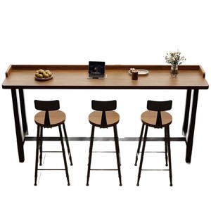 Table de bar en bois massif, longue et étroite, avec tabourets, pour la maison, le balcon, les loisirs, ou comme siège de fenêtre. - Product Image 2