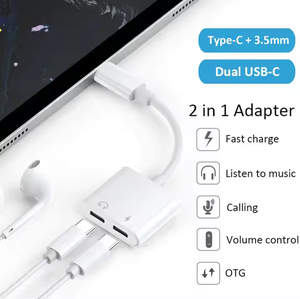 Wholesale 2-in-1 <b>USB</b> Type <b>C</b> <b>Adapter</b> 3.5mm Audio and Charge Jack with PVC and Braid Shielding - Product Image 3