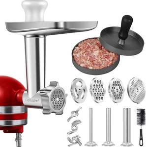 Picadora de Carne Metálica con 3 Tubos para Salchichas y Soporte, 4 Placas de Molienda, 2 Cuchillas de Molienda, Prensa para Hamburguesas, Cepillo de Limpieza - Product Image 3