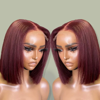 Perruque Courte Ondulée Marron Chocolat de Luxe avec Mèches, Cheveux Humains, Sans Colle, Dentelle HD, pour Femmes Noires