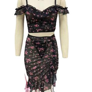 性感女士睡衣套装女式紧身衣开衩网纱连衣裙舒适诱惑聚拢内衣套装透气蕾丝2件套 - Product Image 6