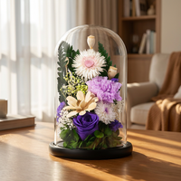 Cloche en verre pour fleurs préservées avec lumière LED, présentoir de chrysanthèmes, œillets et roses éternelles pour autel bouddhiste et décoration commémorative