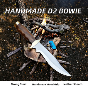 Cuchillo Bowie MORTAL SAGA Hecho a Mano de Acero Inoxidable D2 de 12 Pulgadas para Camping al Aire Libre, Mango de Madera Marrón, Funda de Cuero, Duradero - Product Image 2