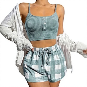 Women's 2-Piece Eco-Friendly Polyester/Cotton Lounge Set V-Neck Cami Floral Printed Sleeveless Shorts Elastic Waist Casual - Product Image 2