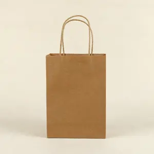 Recyclable Kraft Brown Paper Bag With Twisted Handle Your Logo Flat Handle Kraft Shopping Paper Bag