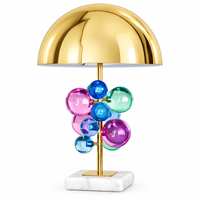 Lampe de table moderne américaine avec boule de cristal, abat-jour en métal doré, base en marbre, double ampoule E27 pour la chambre à coucher, le salon, l'entrée, décoration