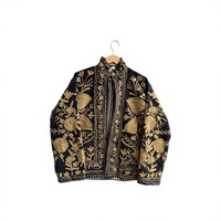 Veste bomber élégante en velours matelassé, broderie florale dorée, col mandarin, manches longues, style bohème pour femme, réversible, hiver