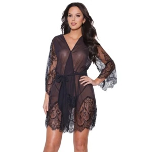 TD Coquette taglia libera in Nylon trasparente/pizzo abito con elastico in vita senza maniche Lingerie Sexy per uso domestico materiale traspirante-XL - Product Image 2