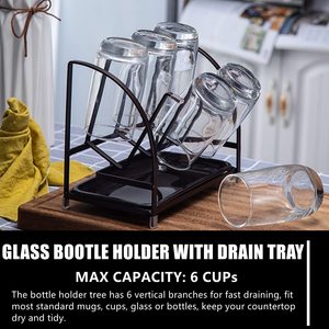 Mostrador de cocina, tendedero <span class=keywords><strong>Vertical</strong></span> para botellas, botella de agua de vidrio, taza, soporte para tazas de café, organizador para encimera con bandeja de drenaje - Product Image 6