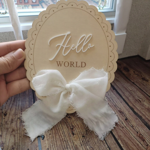 Ornement d'annonce de naissance en bois avec faible MOQ, panneau « Hello World » avec ruban blanc, accessoire photo pour hôpital, décoration de chambre d'enfant - Product Image 3