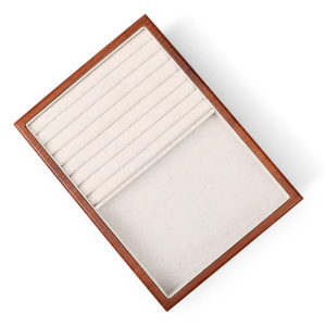 Plateau de rangement à bijoux empilable en bois avec doublure en tissu doux et compartiments divisés pour l'organisation des boucles d'oreilles et des bagues en magasin de détail - Product Image 6