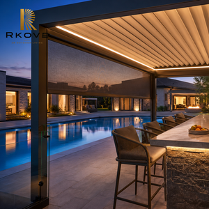 Pérgola Independiente de Aluminio RKOVE RK-C2 5x6m con Paneles de Vidrio Híbrido, 1 Pantalla ZIP y LED Cálido, Lujo para Patio Trasero y Piscina - Product Image 1