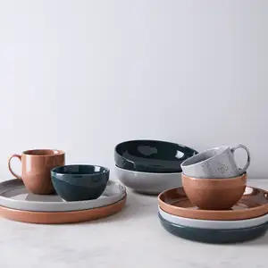 European Style Speckled Glaze Creative Pottery Pasta Salad Dinner Plates Ceramic Dinnerware Set For Hotel
