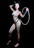 Combinaison de danse à imprimé léopard pour chat, costume d'Halloween, costume de scène pour hommes et femmes