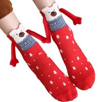 Nouvelles tendances transfrontalières : Chaussettes décontractées de Noël en coton pour l'automne et l'hiver, mi-mollet, avec aimants et pierres magnétiques, colorées