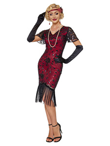 Vestido de Fiesta Estilo Flapper de los Años 20, con Lentejuelas, Flecos y Cuello en V, de Poliéster, para Mujer, Ropa Retro de Noche - Product Image 6